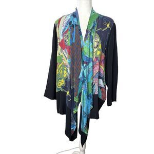 Citron Santa Monica Silk Open Front Size 2X Cardigan Top Colorful Kimono Artsy